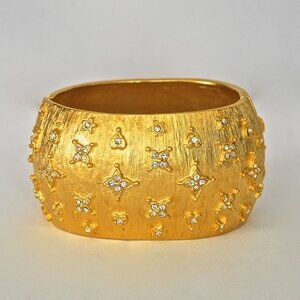 Kenneth Lane Wide Hinged Bracelet With Clear Crystal Accents - Signed